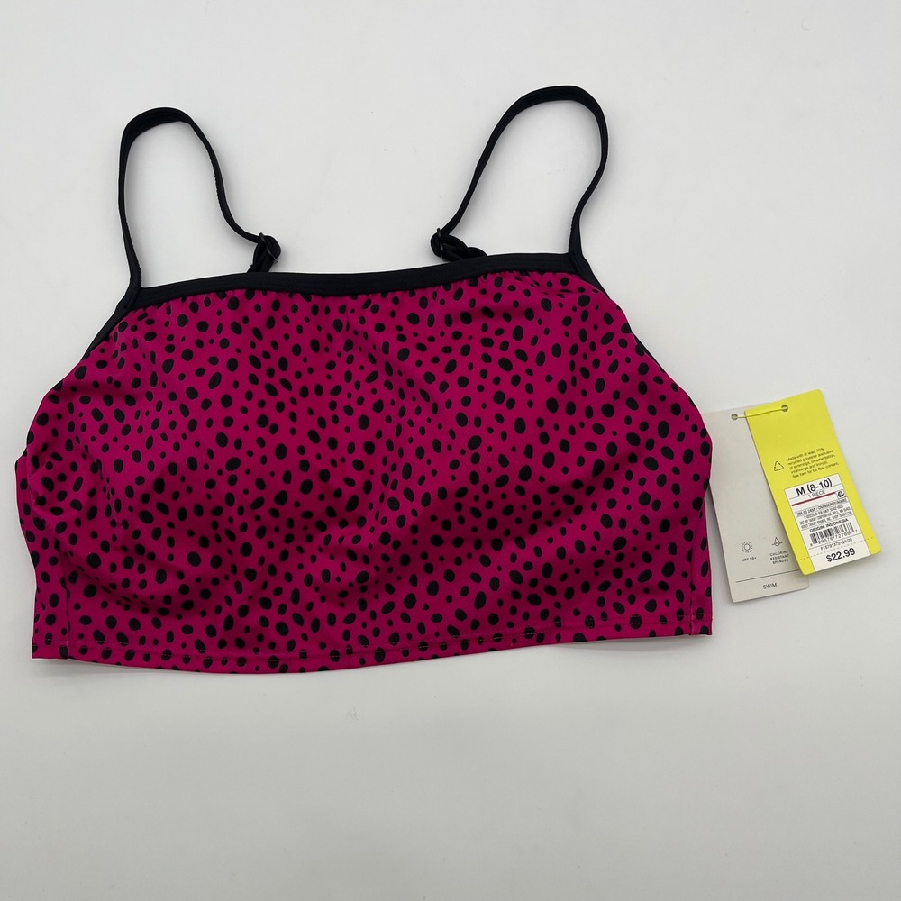 All in Motion Cranberry Pink Black Animal Spot Bikini Top Adjustable Straps M